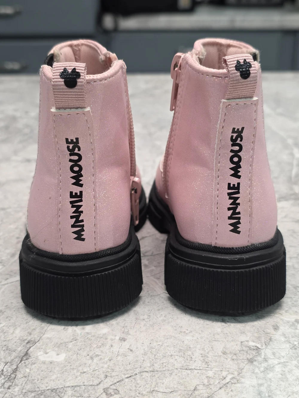 Girls Disney Pink Glitter Ankle Boots with Minnie Bow Accent